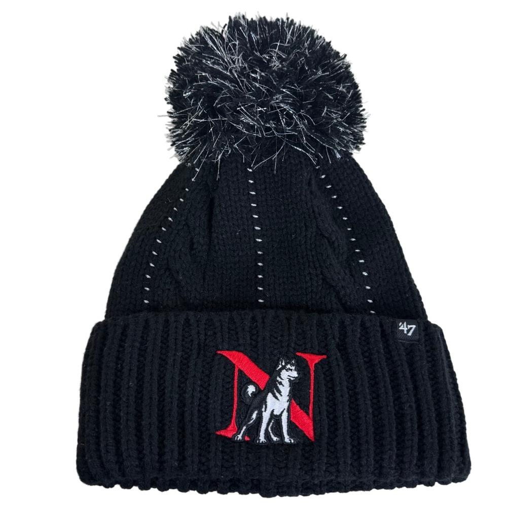 47 Brand Northeastern Huskies Womens Black Pom Beanie Knit Hat NEW